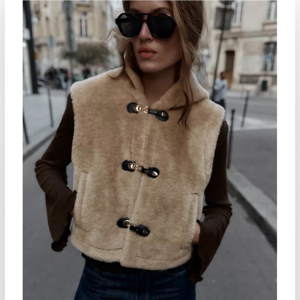 Zara Shearling Hooded Toggle Vest - Picture 2 of 9